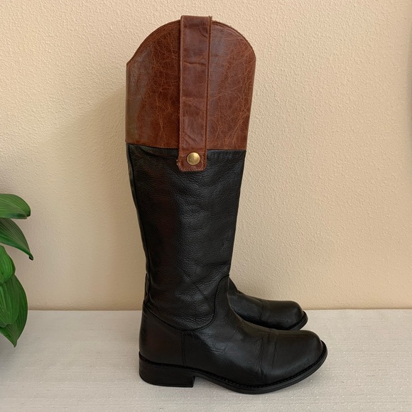 Steve Madden Rogerrr Black/Brown Leather Zip Knee High Riding Boots Woman’s 8M - Picture 5 of 16